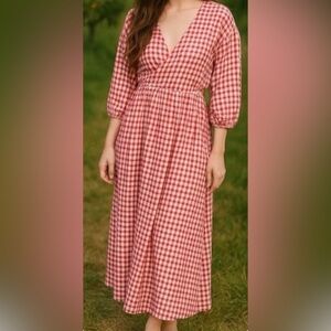 Sula Red White Gingham Size XS Maxi Dress Cottagecore Prairie Romantic Soft